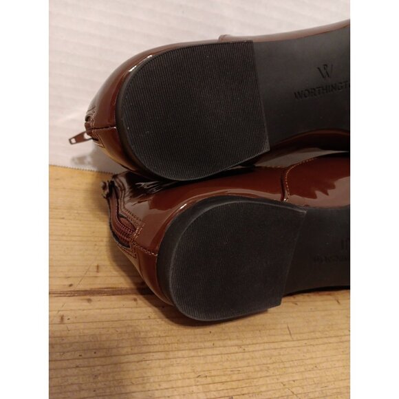 Worthington Cozette Women's 11 M Brown Patent Pointed Toe Ballet Flats Chain Zip - Picture 7 of 9